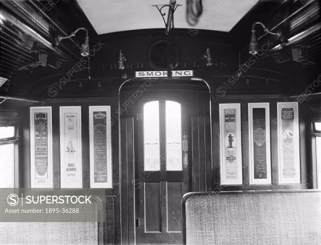 Lancashire & Yorkshire Railway carriage advertisements, July 1920. The railway companies often put advertisements up in their carriages as so many peo...