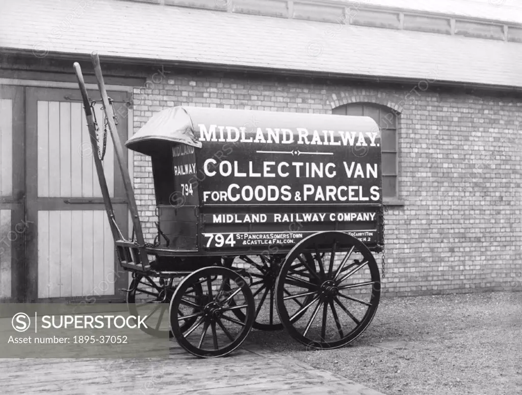 Midland Railway parcel van, 1905. These vans collected parcels from stations and took them into offices and warehouses in towns, they also collected p...