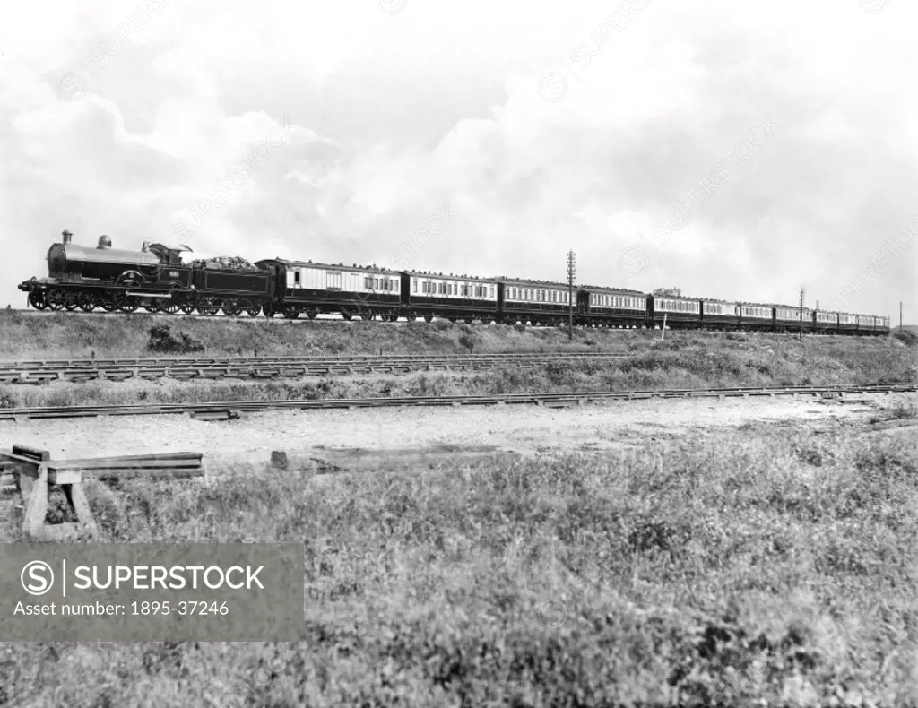 A Precursor class 4-4-0 locomotive number 2064 ´Jason´ with an Express passenger train en route from London to Glasgow, 12 May 1905.   This London & N...