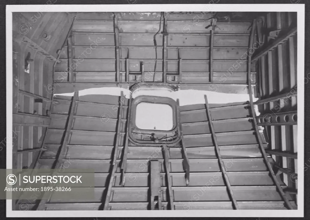 View of the interior of a de Havilland Comet which underwent static pressure cycle tests at the Royal Aircraft Establishment (RAE) at Farnborough in H...