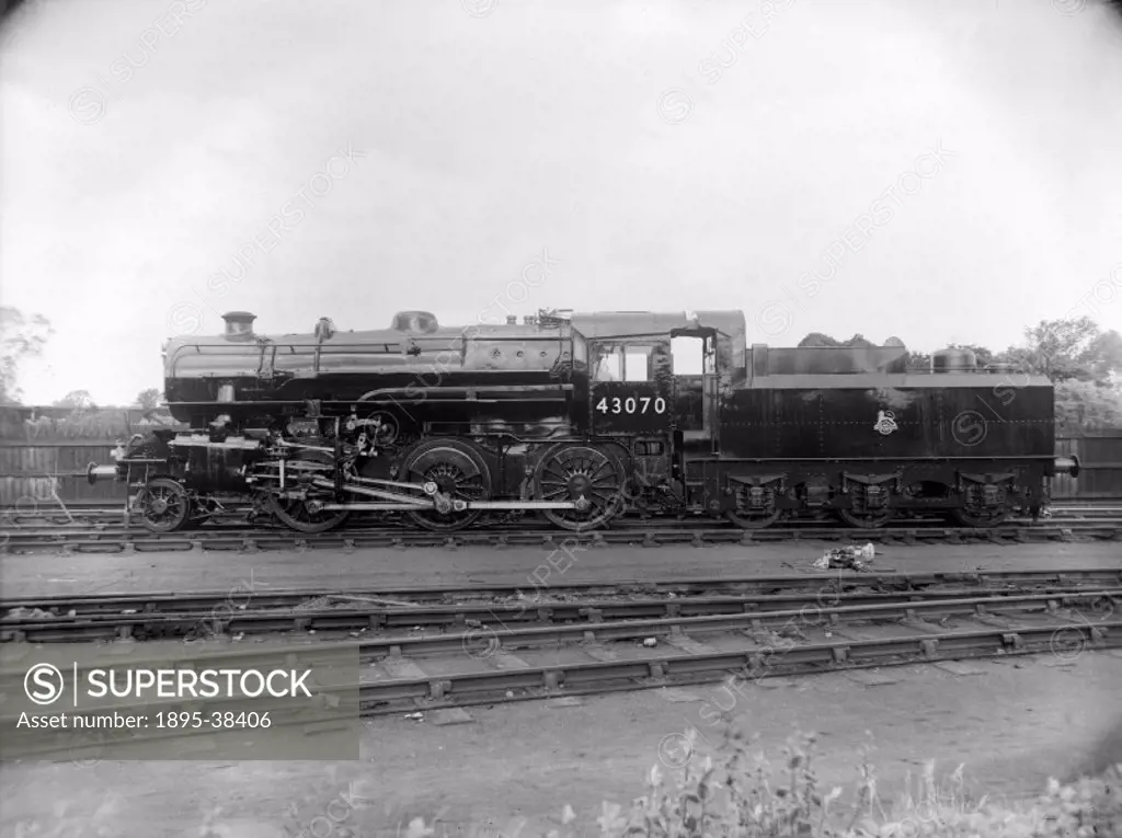 Left broadside view of British Rail (BR) locomotive. Built in Darlington.