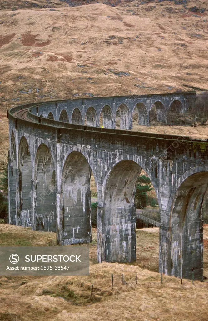 Glenfinnan Viaduct, on the West Highland line, by Lynn Patrick, 1997.  This viaduct was built from 1897 to 1901, and was the first large scale use of ...