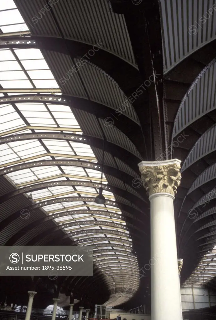 Roof of York station, by Chris Hogg, 1993. At this time the station had just been refurbished.  York station was rebuilt as a through station in the 1...