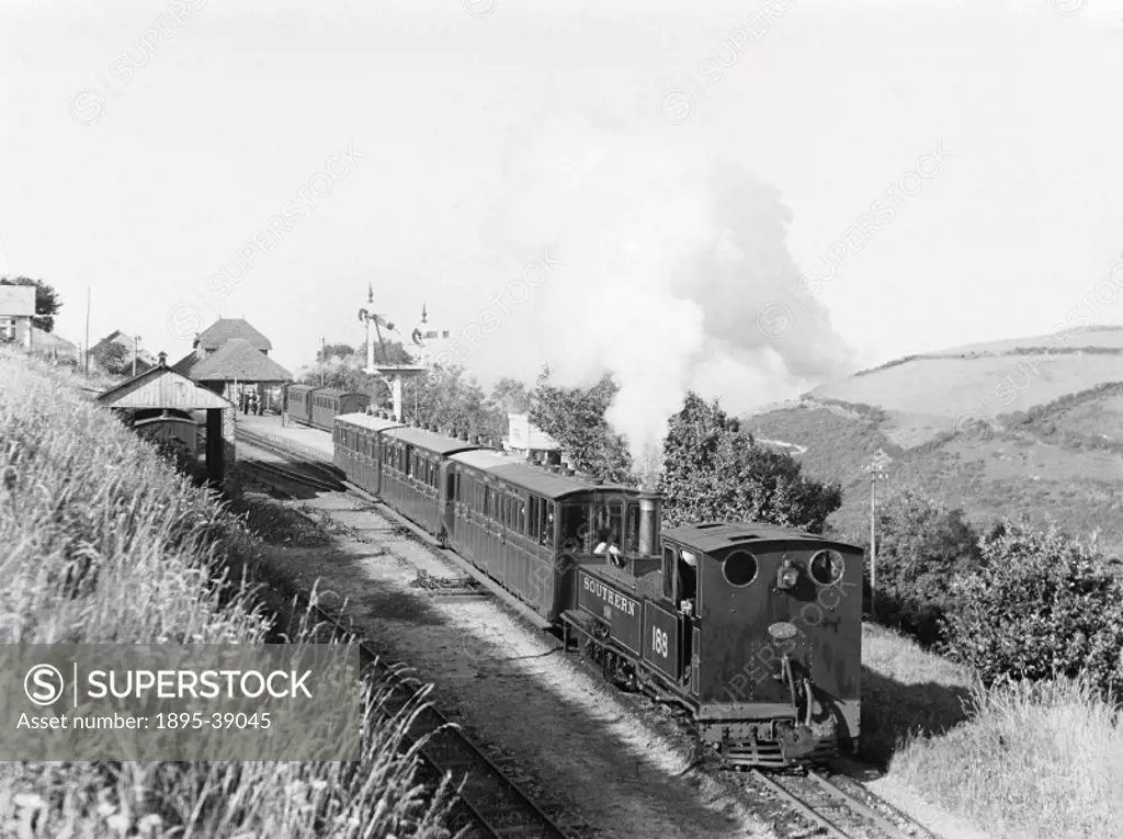 2-6-2T locomotive number 188 Lew on the Lynton & Barnstaple Railway, Devon, by Godfrey Soole, 1935.  The narrow gauge Lynton & Barnstaple Railway was ...