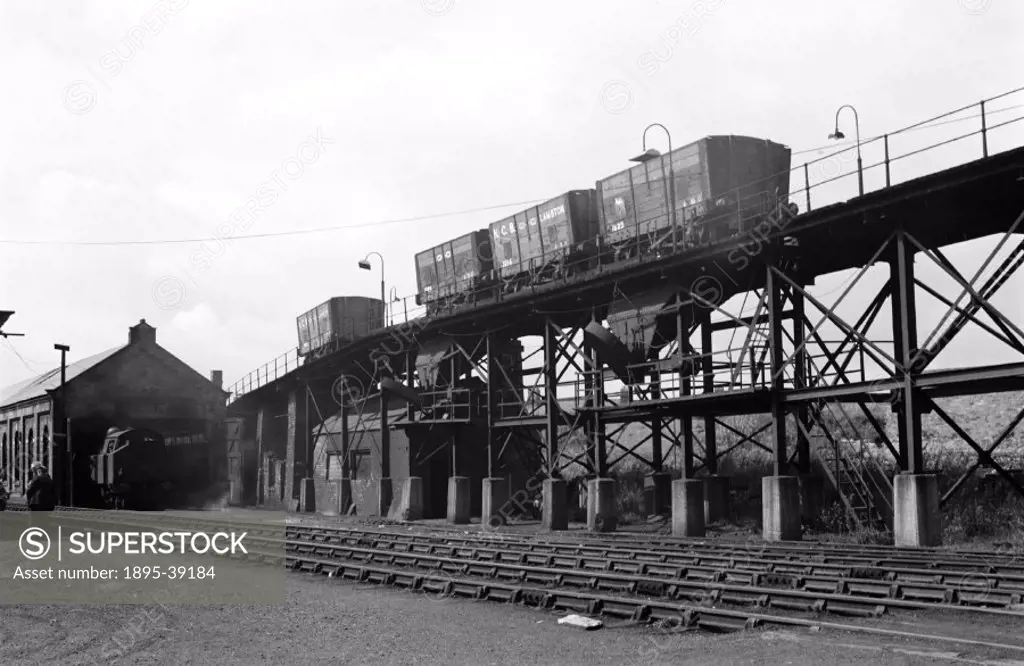 Elevated Railway at Lambton colliery, Tyne and Wear, by Selwyn Pearce-Higgins, 1967.  Lambton Railway was built in 1737. Wagons were pulled along rail...