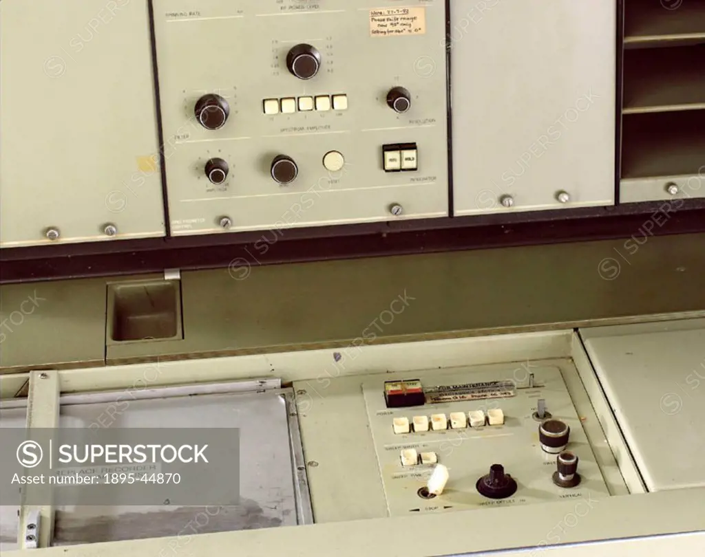 Varian T60 nuclear magnetic resonance spectrometer, 60Mhz continuous wave, with permanent magnet. This apparatus was used in the Chemistry Department ...