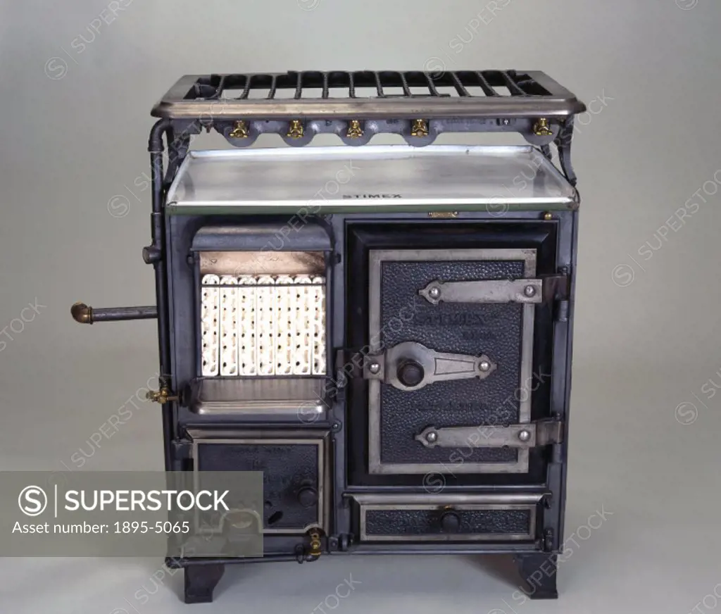 This model (8706) was designed and marketed by Edward Stimson of London as an all-purpose gas kitchen appliance by the Stimex Gas Stove Co of Balham i...