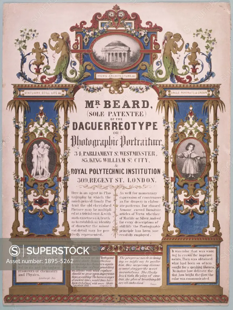 Richard Beard (1801-1885) was the patentee of the daguerreotype process in England and Wales from 1841 to 1853. In March 1841 he opened the first dagu...