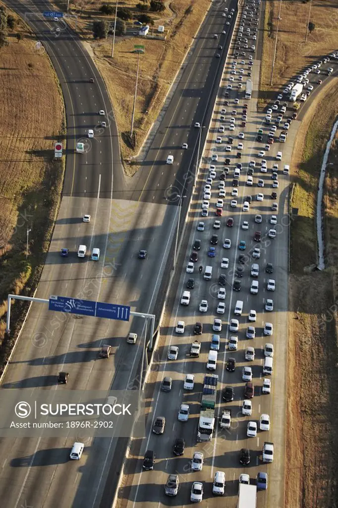 Aerial View of Ben Schoeman Highway and N1  Johannesburg, Gauteng Province, South Africa