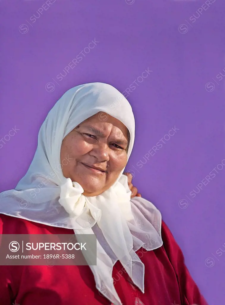 Portrait of Cape Malay Woman Wearing a White Scarf  Bo-Kaap, Cape Town, Western Cape Province, South Africa