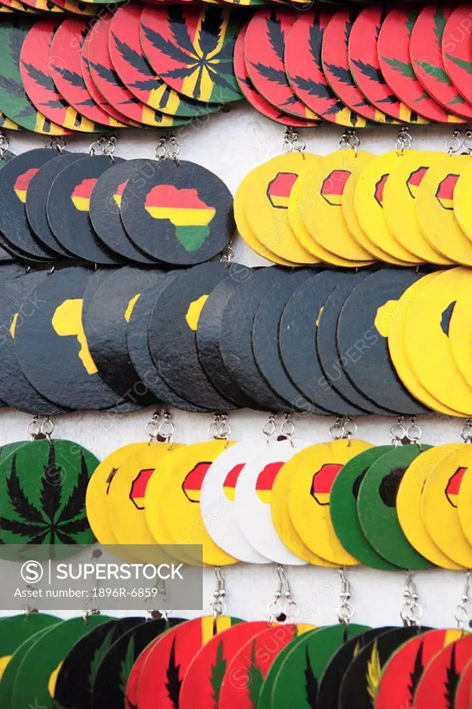 Close Up of African continent earrings. Grahamstown, Eastern Cape Province, South Africa