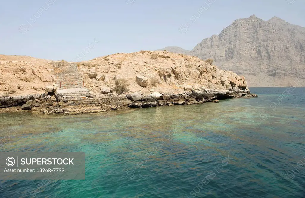 Rocks and sea, Telegraph Island, Straits of Hormuz, Mussandam peninsula, Oman