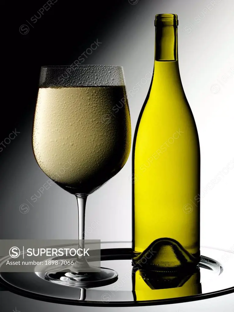 WHITE WINE GLASS AND BOTTLE