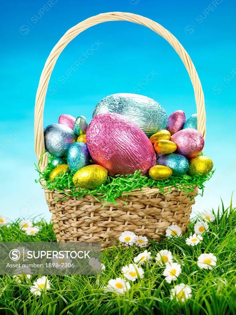 CHOCOLATE EASTER EGGS IN BASKET