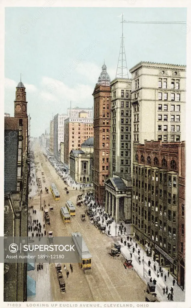 Looking Up Euclid Avenue, Cleveland, Ohio Postcard. ca. 1915-1925, Looking Up Euclid Avenue, Cleveland, Ohio Postcard 
