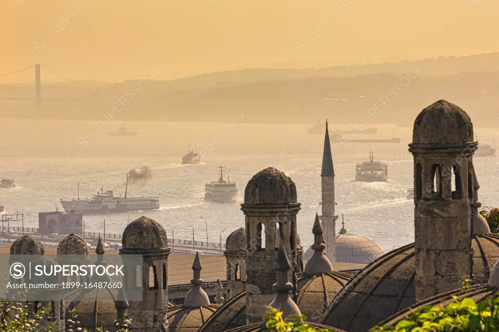 Istanbul, Turkey, Shipping on Golden Horn seen from Suleymaniye mosque