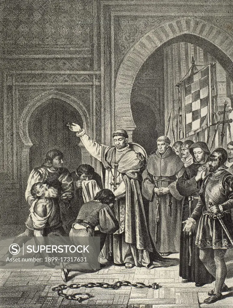 The Spanish conquest of Oran, May 17, 1509, by the Hispanic Monarchy when an army led by Pedro Navarro (1460-1528) on behalf of the Cardinal Cisneros (1436-1517) seized the north-African city, which was controlled by the moors of Tlemcen. Engraving.