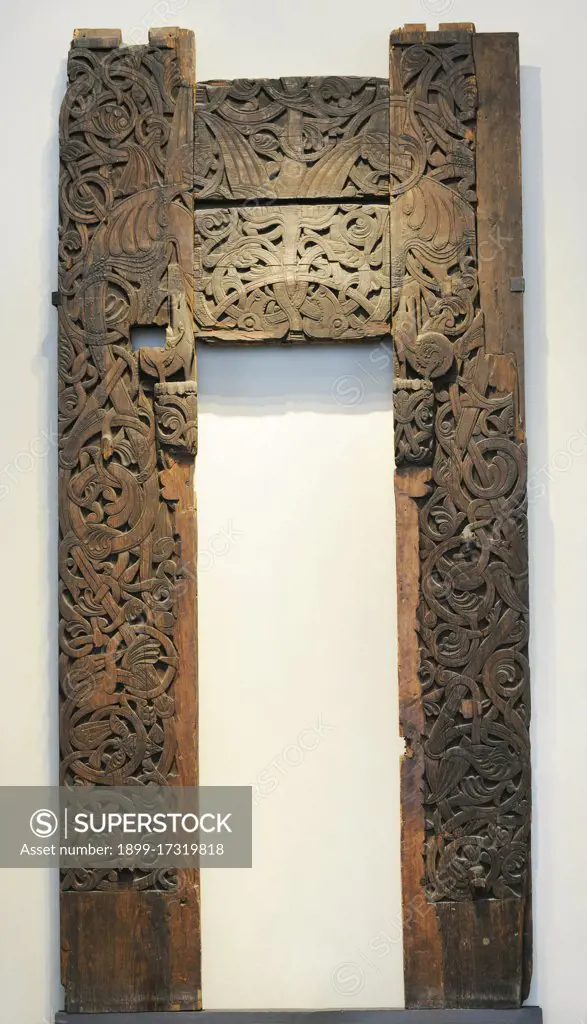 Scandinavia. Stave church portal. Atra church, Tinn, Telemark, 1163-1189. Historical Museum. Oslo. Norway.