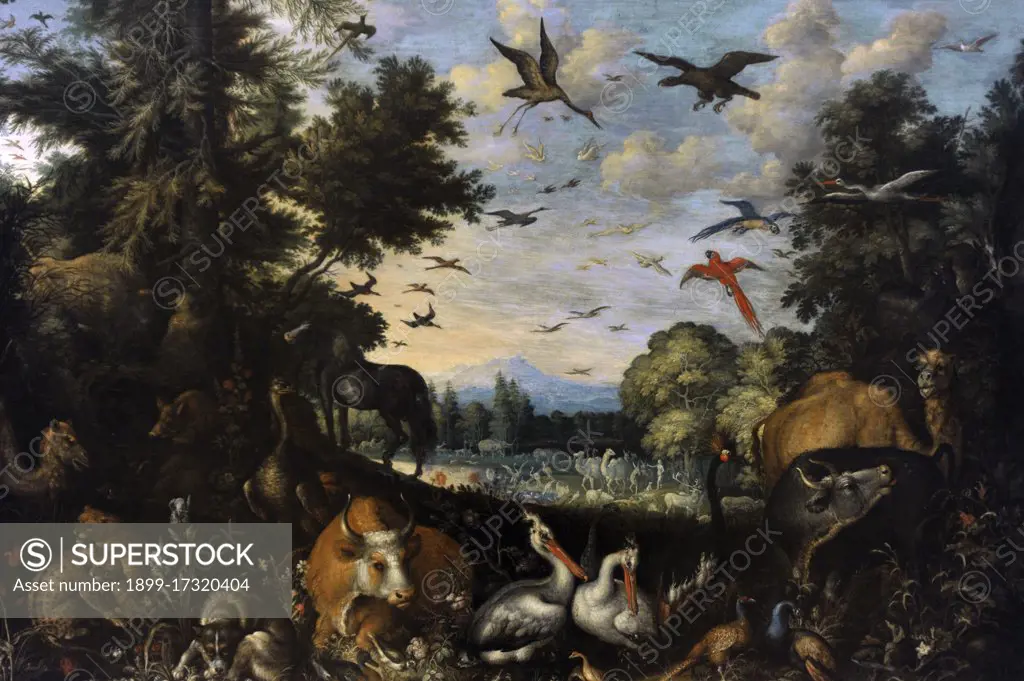 Roelandt Savery (1576-1639). Flemish painter. The Garden of Eden, 1618. National Gallery. Prague. Czech Republic.