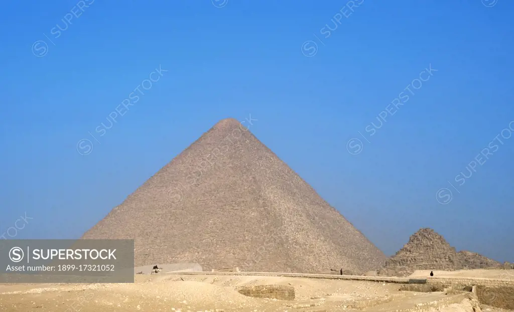 Egypt. Great Pyramid of Giza, known as the  Pyramid of Khufu (Cheops). Is the oldest and largest of the three pyramids in the Giza Necropolis. Tomb of the Fourth Dynasty Egyptian Pharaoh Khufu. Is believed it was constructed by the architect Hemiunu (fl. 2570 BC). 26th century B.C. Old Kingdom.