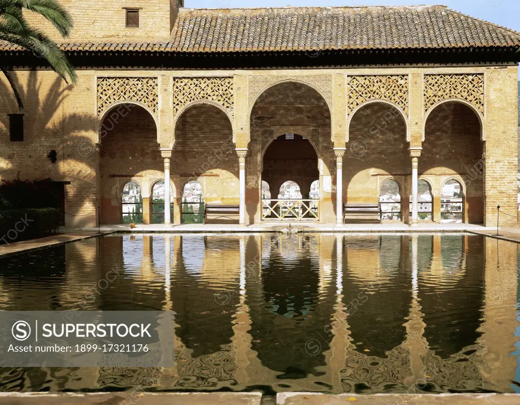 The Alhambra. Moorish. Nasrid dynasty. Ladies Tower. Royal Palace. 14th century. Partal Garden. Granada. Andalusia. Spain.