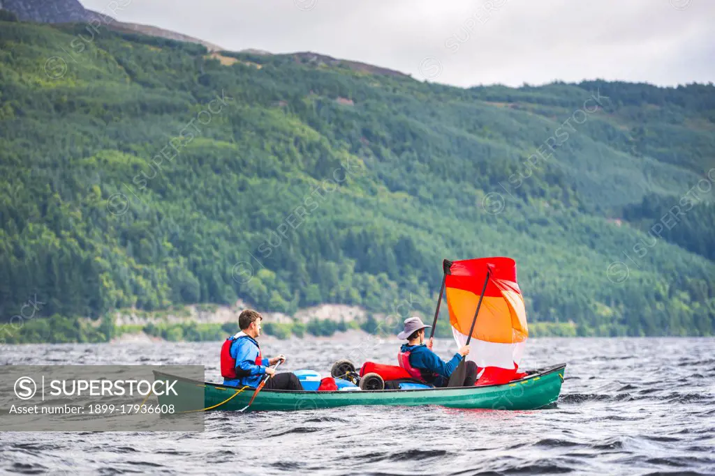 Canoeing Loch Ness section of the Caledonian Canal, Scottish Highlands, Scotland, United Kingdom, Europe