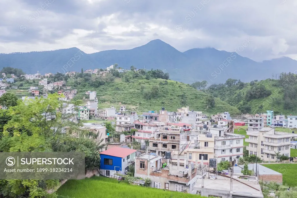 View of the mountain and the village from Pastor Tanka's office in Patan, Kathmandu, Nepal. (Photo by: Giulio Paletta/UIG)