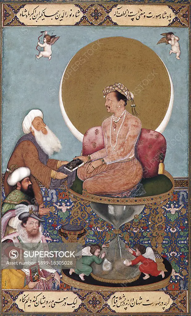 Jahangir on Hourglass 1625, Bichitr, 1625