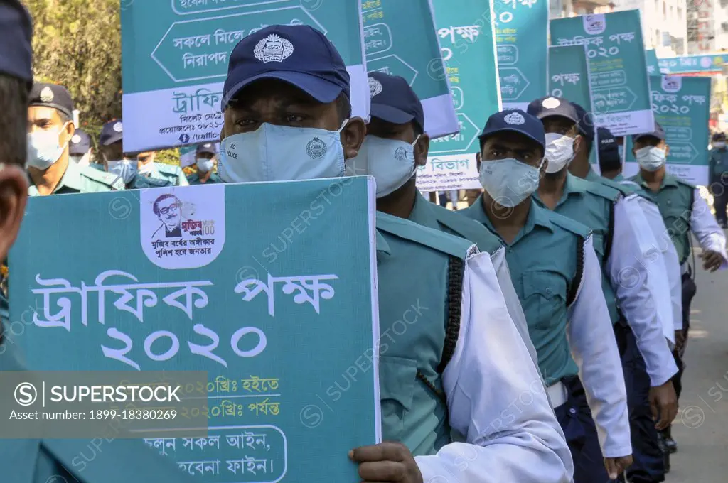 Sylhet, Bangladesh. 1st December 2020. MD Nisharul Arif, Police Commissioner of Sylhet Metropolitan Police inaugurated the event ''Traffic Pokkhyo' 2020 (Traffic Fortnightly- 2020)'' at Central Shahid Minar, Sylhet, Bangladesh. (Photo by: Rafayat Khan/Majority World/UIG)