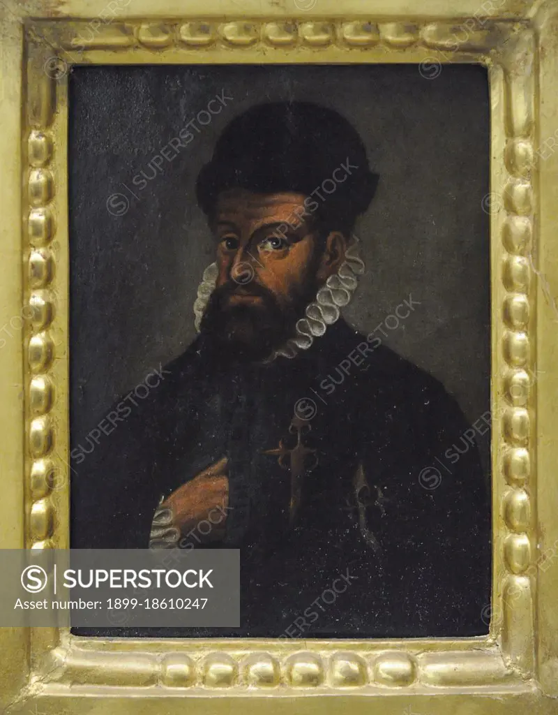 Francisco Pizarro (ca. 1476-1541). Spanish explorer and conquistador. After conquering Peru, founded its capital city, Lima. Anonymous portrait, Spain, 16th century. Oil on copper. Museum of the Americas. Madrid, Spain. 