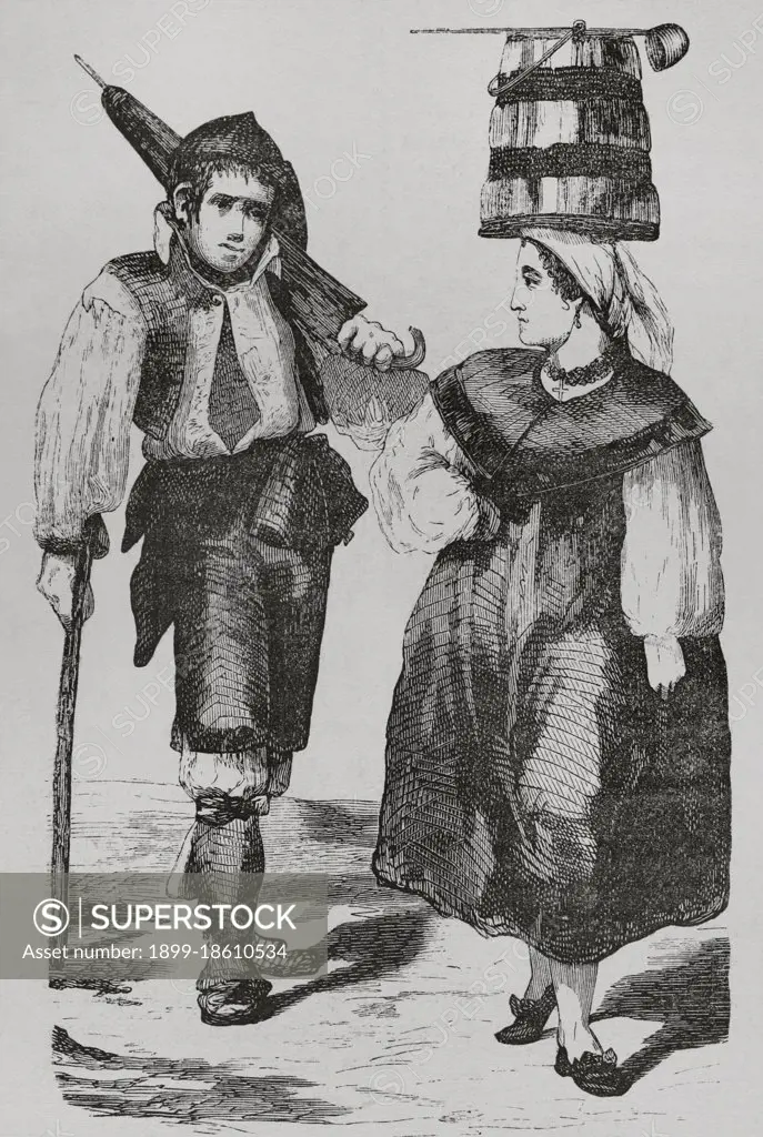 Spain. Asturian people. Engraving, 19th century. Cronica General de Espana, Historia Ilustrada y Descriptiva de sus Provincias. Asturias and Leon. 