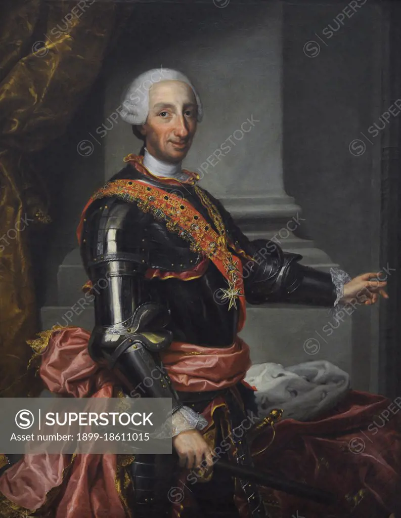 Charles III (1716-1788). King of Spain. Portrait by Andres de la Calleja (1705-1785), copy after a painting by Anton Rafael Mengs. San Fernando Royal Academy of Fine Arts. Madrid, Spain. 