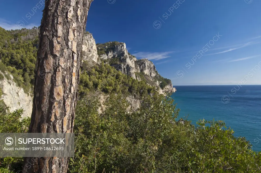 Excursion to the Capo Noli traffic light. climbing from Varigotti. View on Capo Noli. Noli. Savona. Liguria. Italy