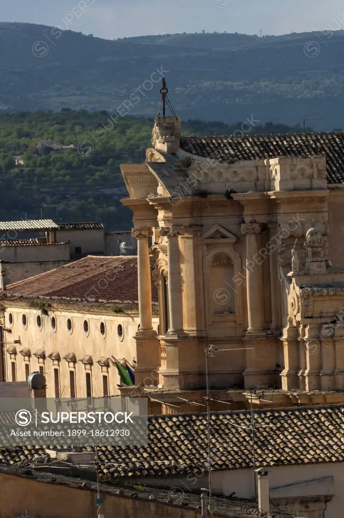 The city of Noto. view of the San Carlo church from the bell tower of San Carlo. province of Syracuse. Sicily. Italy. Europe. UNESCO World Heritage Site