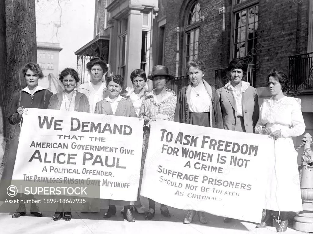 Woman Suffrage Banners - Woman Suffrage Movement - Woman suffrage picketers for Alice Paul circa 1917.