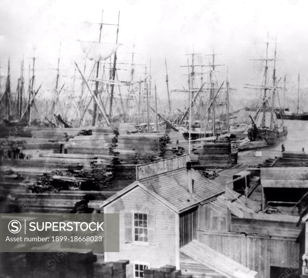 California History - Pier No. 11. The Mendocino Lumber Yard, San Francisco circa 1866.