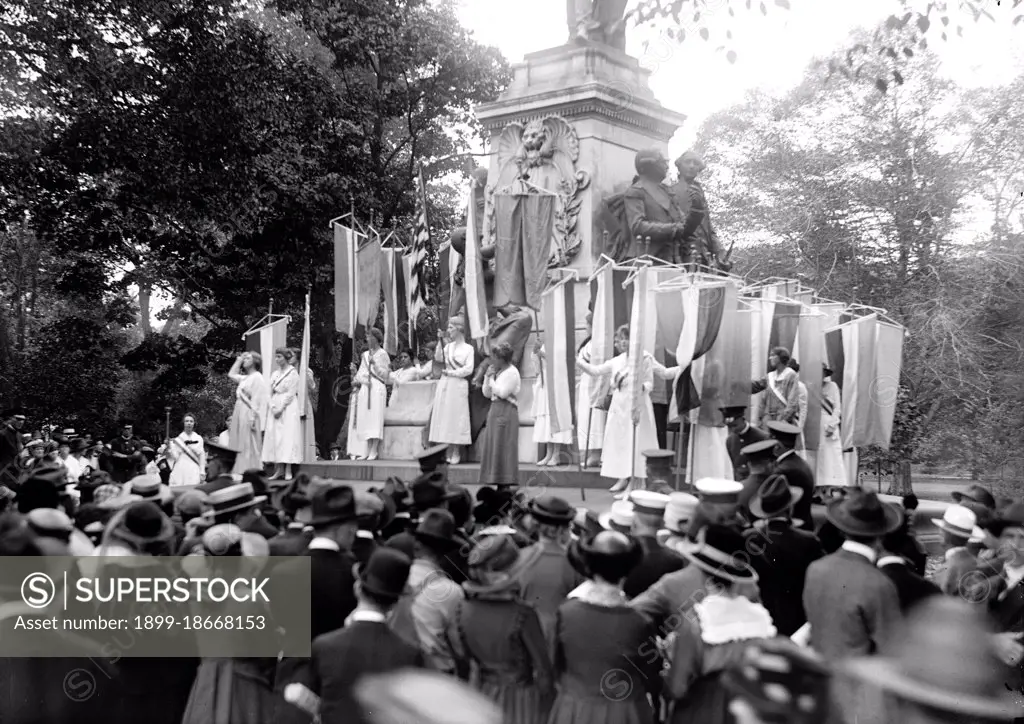 Woman Suffrage Movement - Suffragettes with banners in Washington D.C. circa 1918.