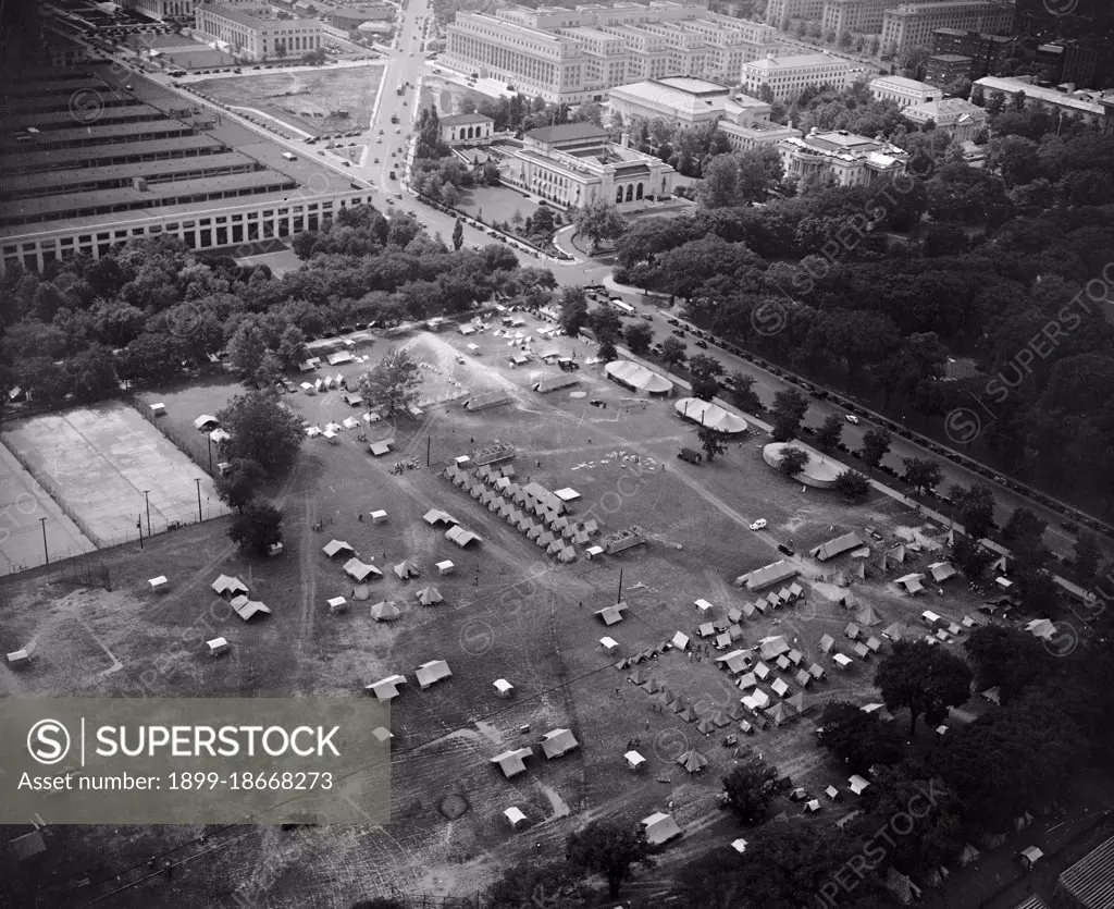 Aerial view of the Boy Scout Jamboree in Washington D.C. circa 1937 .