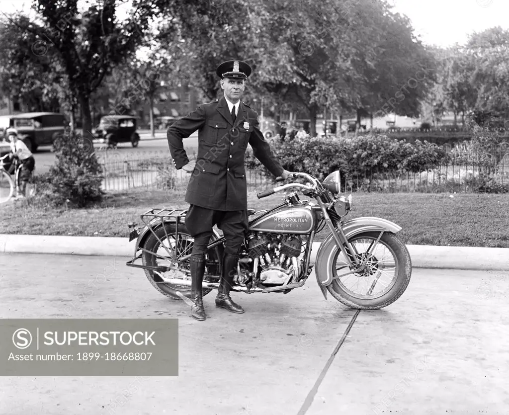 Metropolitan police officer on motorcycle. Washington, D.C. circa 1932.