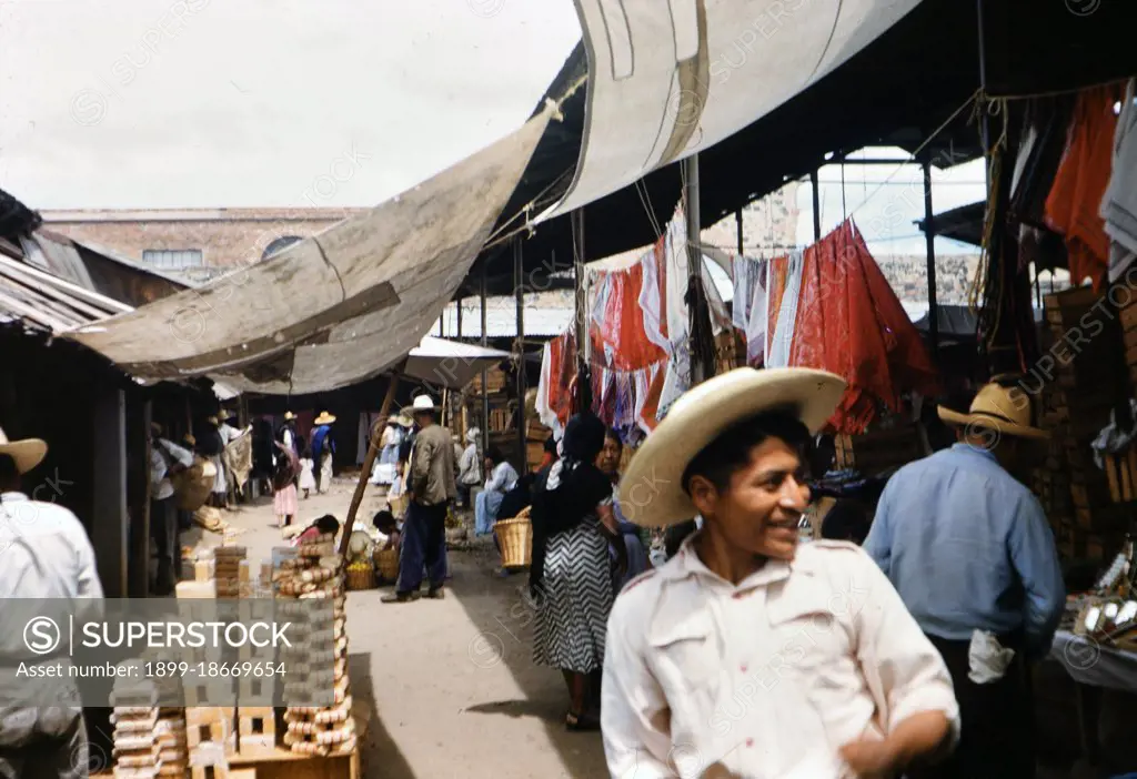 Shoppers at a market in San Martin Mexico circa 1950-1955.