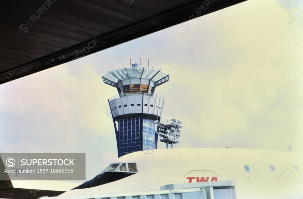 1972 France - (R) - TWA Jet Airplane and Air Traffic Control tower at Airport (possibly Orly).