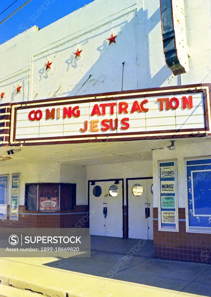 Movie theater marquee in Llano, TX circa 1994-1996.