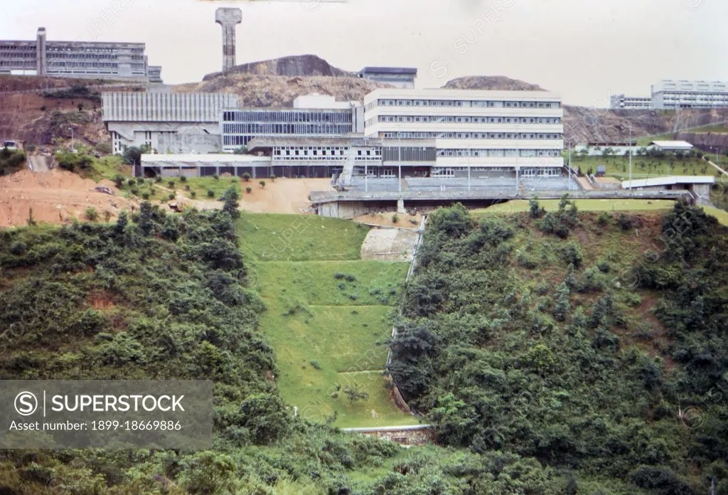 (R) 1973 - Aerial view of Hong Kong University circa early 1970s.