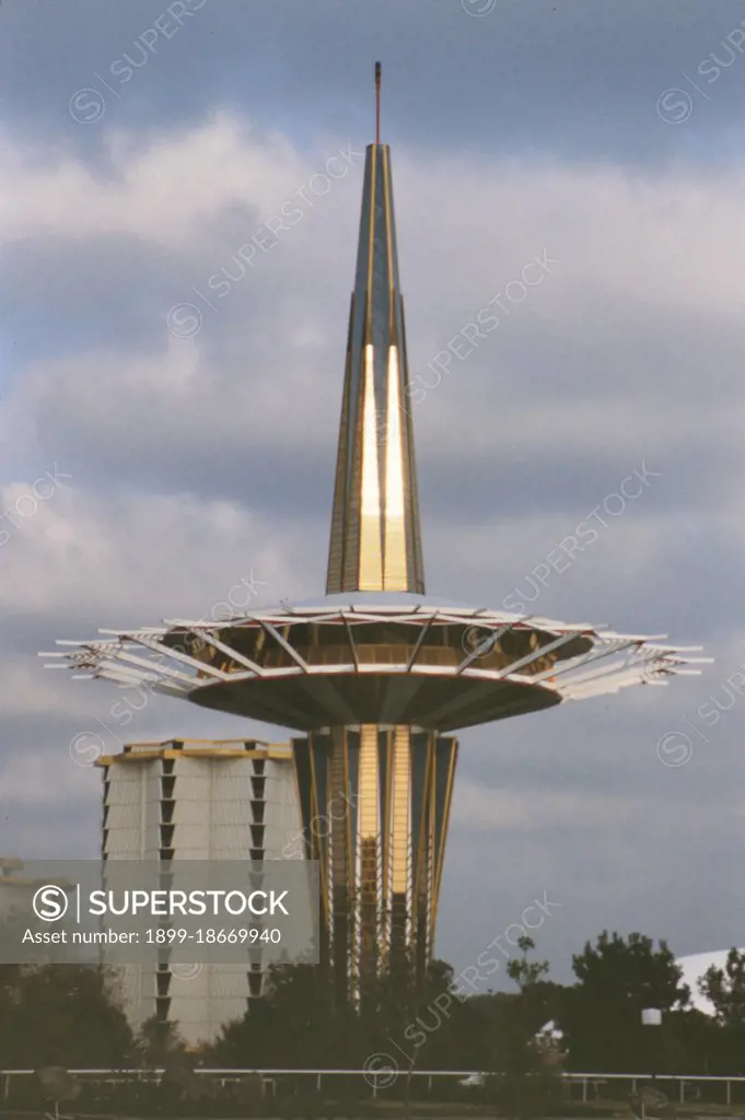 Building on the campus of Oral Roberts University in Tulsa Oklahoma - The unique architecture of the ORU Prayer Tower -  circa 1977.