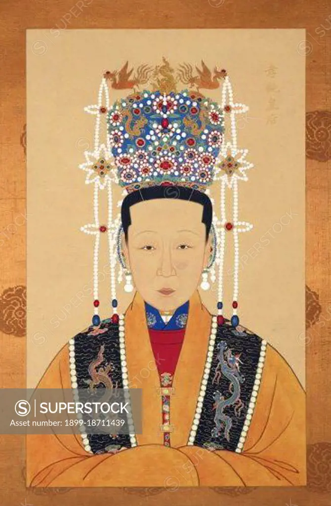 Empress Dowager Xiaochun, consort of the 15th Ming Emperor Taichang (r. 1620), mother of 17th Ming Emperor Chongzhen (r. 1627-1644).