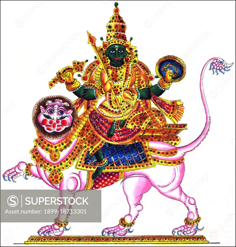 In Hindu mythology, Rahu is a snake that swallows the sun or the moon causing eclipses. He is depicted in art as a dragon with no body riding a chariot drawn by eight black horses. Rahu is one of the navagrahas (nine planets) in Vedic astrology. The Rahu kala (time of day under the influence of Rahu) is considered inauspicious. According to legend, during the Samudra manthan, the asura Rahu drank some of the divine nectar. But before the nectar could pass his throat, Mohini (the female avatar of Vishnu) cut off his head. The head, however, remained immortal. It is believed that this immortal head occasionally swallows the sun or the moon, causing eclipses. Then, the sun or moon passes through the opening at the neck, ending the eclipse. Astronomically (as per Hindu Astrology), Rahu and Ketu denote the two points of intersection of the paths of the Sun and the Moon as they move around the celestial sphere. Therefore, Rahu and Ketu are respectively called the north and the south lunar no