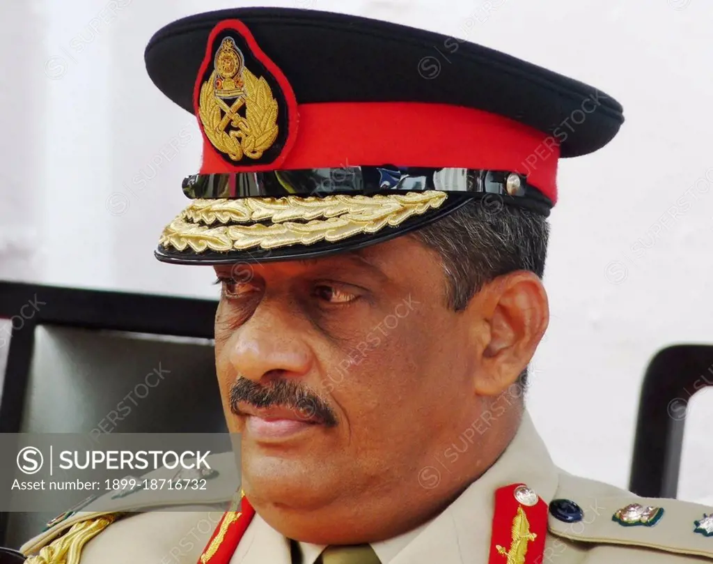 General Sarath Fonseka, politician, former Commander of the Sri Lanka Army and Chief of Defence Staff, at a war heroes felicitation ceremony held at Ananda College. Date 3 July 2009. (Photo by: Rajith Vidanaarachchi/Pictures From History via Getty Images)