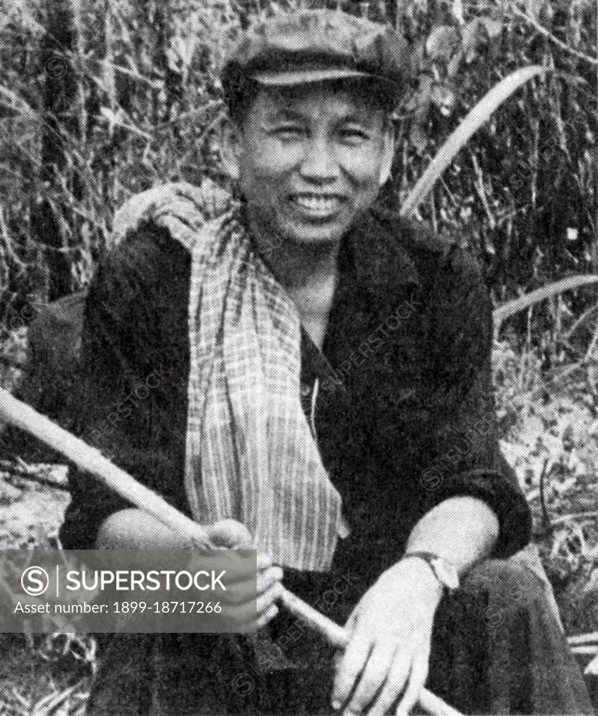 In a posed propaganda photograph, Pol Pot, recently driven from power by the Vietnamese, sends a message to Hanoi and to the outside world: 'We're still here and represent a viable force'.