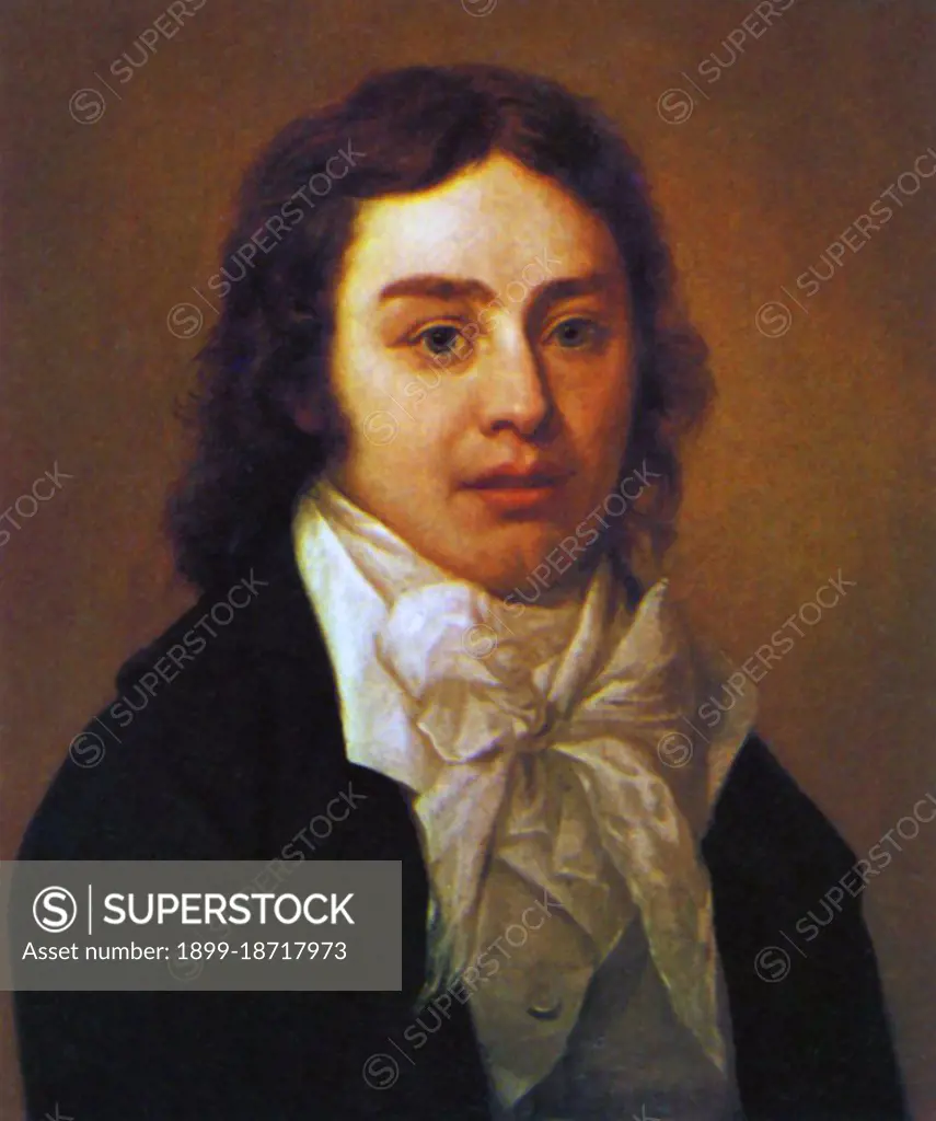 A portrait of the English philosopher and poet Samuel Taylor Coleridge (1772-1834), most famous for his poems The Rime of the Ancient Mariner and Kubla Khan. Coleridge was a member of the Lake Poets who, with his friend William Wordsworth, founded the Romantic Movement in England. He also helped introduce German idealism to English-speaking culture and was influential on American transcendentalism (via Ralph Waldo Emerson). Throughout his adult life, Coleridge suffered from crippling bouts of anxiety and depression, which he chose to treat with opium, becoming an addict in the process. He died at age 61 due to symptoms typical of prolonged opium usage.