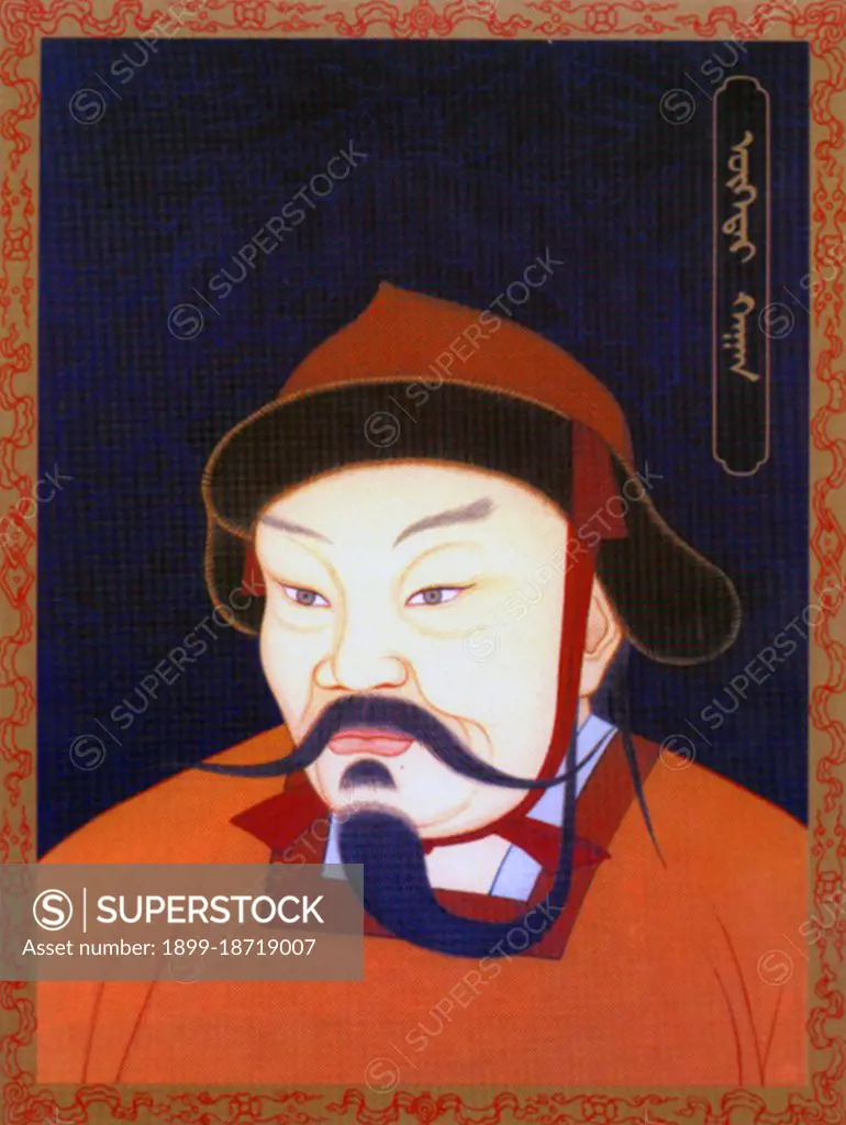 Ogedei Khan (c. 1186 - December 11, 1241) was the third son of Genghis Khan and second Great Khan (Khagan) of the Mongol Empire by succeeding his father. He continued the expansion of the empire that his father had begun, and was a world figure when the Mongol Empire reached its farthest extent west and south during the invasions of Europe and Asia. Like all of Genghis' primary sons, he participated extensively in conquests in China, Iran and Central Asia. After the death of Genghis Khan, his youngest son Tolui acted as the temporary head of state affairs until in 1228, yellow cattle year, the third son of Genghis Khan, Ogedei was enthroned by the Great Assemblage held in Hudeearal on the river Herlen. Ogedei was born in 1187,the red horse year, and from the age of 17 he began to contribute to the strenghening of state affairs. Ogedei Khan improved the organizational form of the state, finished the construction of Karakorum city begun by his father Genghis Khan and made it the capital 